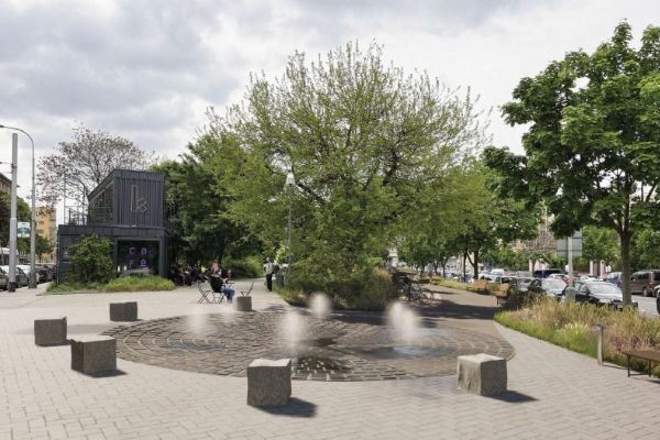 Ortenovo náměstí v Holešovicích čeká proměna. Park se rozšíří, přibudou nové vodní trysky