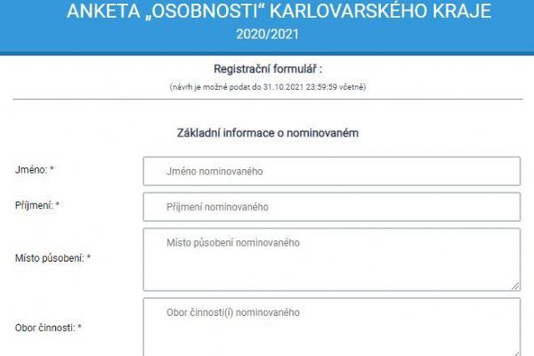 Nominujte osobnost Karlovarského kraje Nominujte osobnost Karlovarského kraje