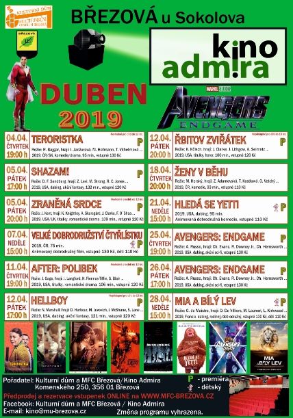 Březová: Dubnový program kina Admira