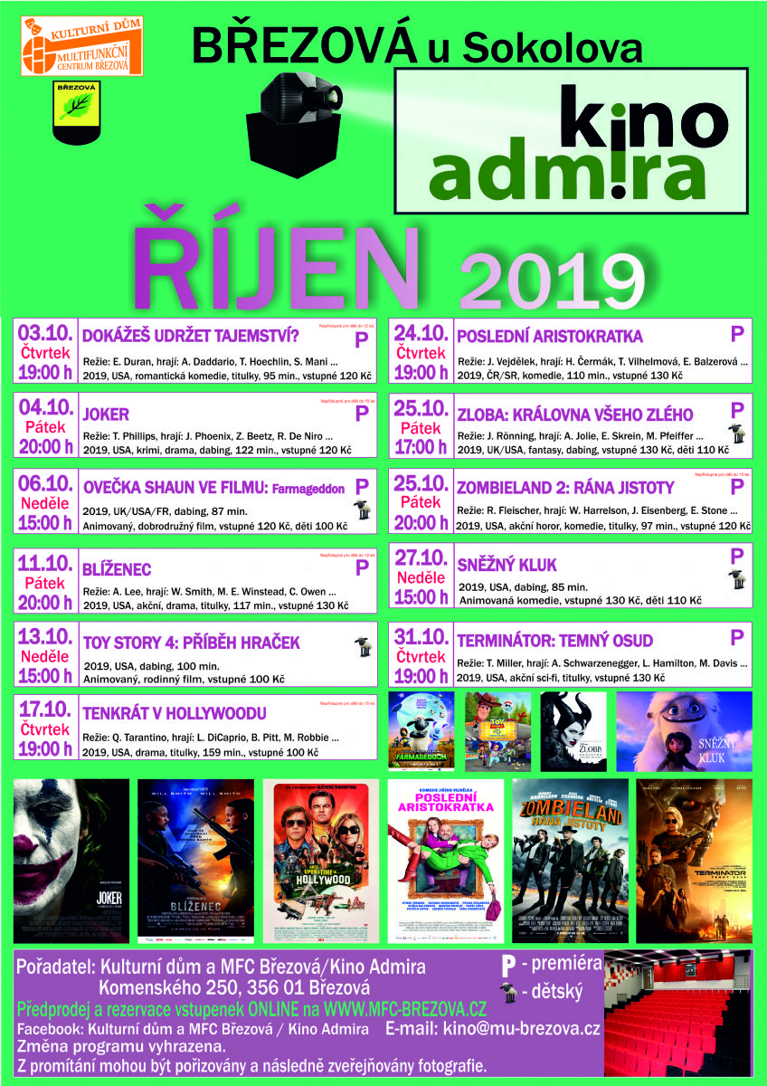Březová: Říjnový program kina Admira